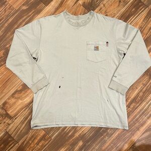 Carhartt CAT 2 Flame Resistant Long Sleeve Shirt Men’s Large Beige 100% Cotton